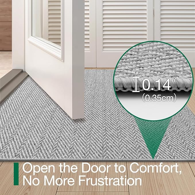 LUMI Ultra Thin Indoor Door Mat for Entrance 36"x56", Non Slip Entryway Mat, Low Profile Doormat, Unique Herringbone Design Carpet for Inside, Patio, Porch, Gray