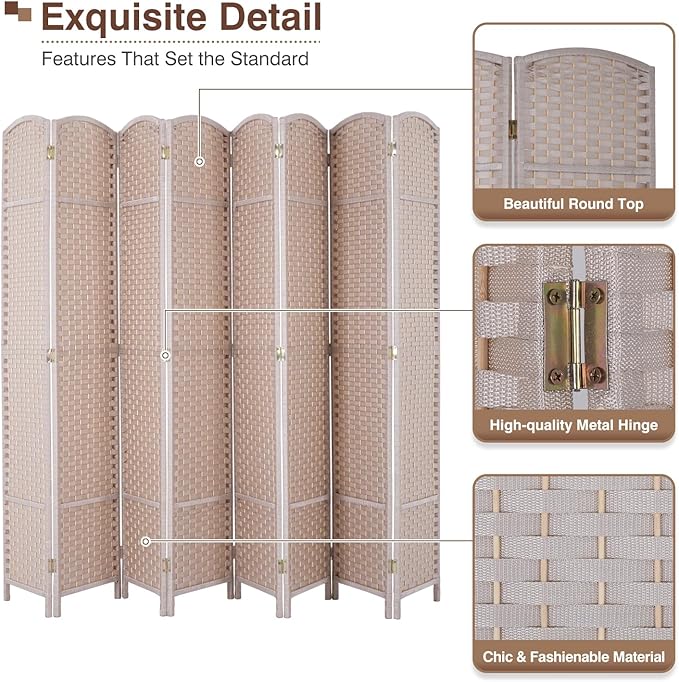 Room Divider 8 Panel 5.6 FT Tall Privacy Screen Waterproof Wood Frame Partition Room Dividers and Folding Privacy Screens Freestanding Wall Divider Indoor and Outdoor for Portable Room Separation