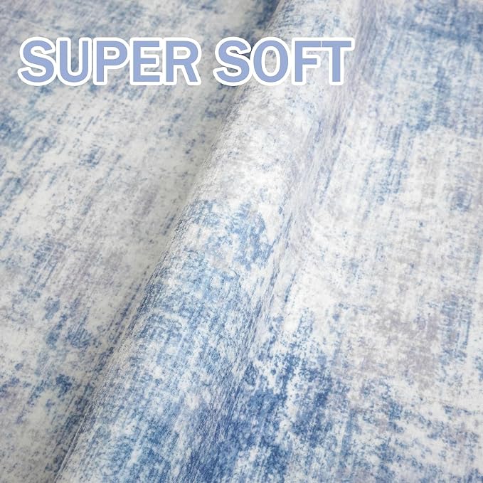 IOHOUZE Abstract Runner Rug 2x4 Ft Entryway Rugs Washable Door Mat Indoor Entrance, Rubber Backed Entryway Runners, Printed Faux Wool Non Slip Floor Carpet for Foyer Front Door Sink, Light Blue Grey