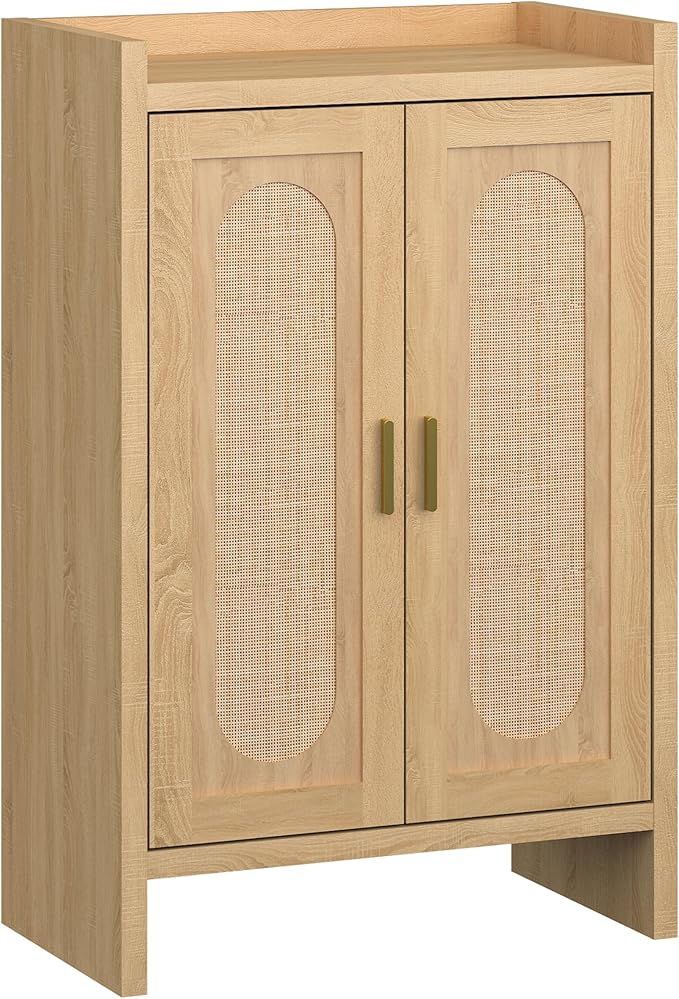 Panana 5 Layer Farmhouse Style Shoe Cabinet, Wooden Freestanding Shoe Rack with 2 Doors and Adjustable Shelves, Shoe Storage Organizer for Entryway Hallway Closet (Rattan Brown, 6 Tier)