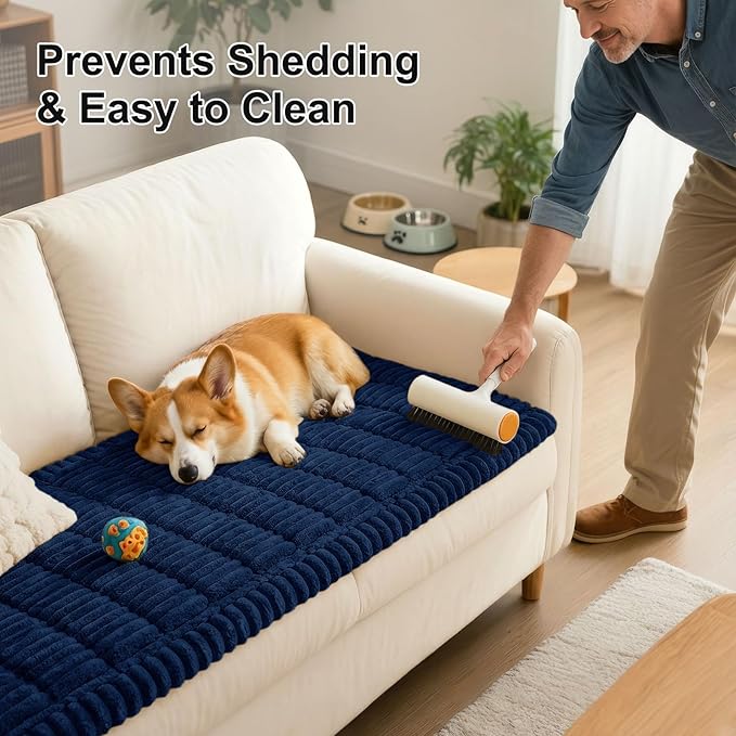 Smiry Couch Cover for Dogs Washable, Non Slip Fuzzy Pet Couch Covers for 3 Cushion Sofa Pet Friendly, Thick Soft Sofa Slipcovers Cushion Protector (Navy, 27.6" x 27.6")