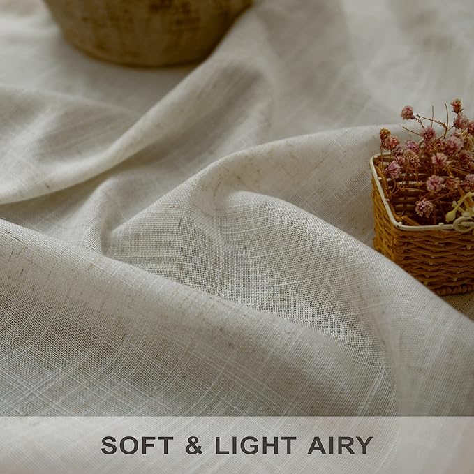 Beige Curtains 38 Inch Width for Living Room 2 Panels Back Tab Rod Pocket Flax Linen Semi Sheer Light Filtering Mini Curtains for Door Window Boho Farmhouse Bedroom Decor Tan 38 Inch Wide by 96 Long