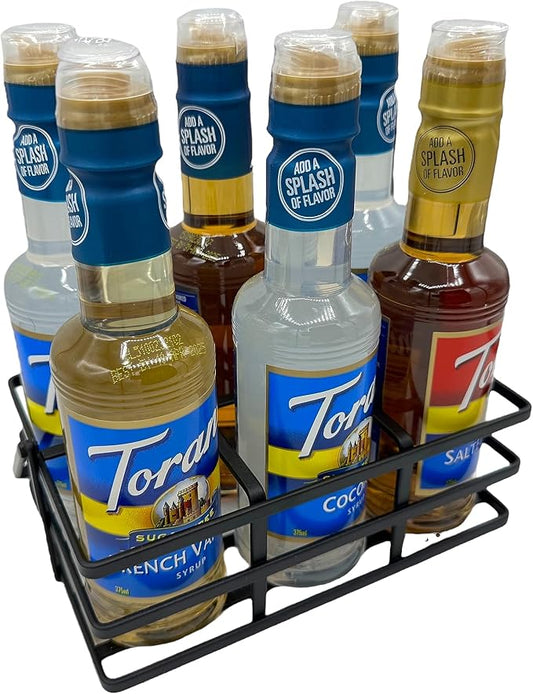 Coffee Syrup Rack for Small 12.7oz Bottles – Heavy-Duty Bar Organizer Shelf Holder Syrup Stand Display for Dressings and Cocktail Mixers - 6 Bottle Capacity