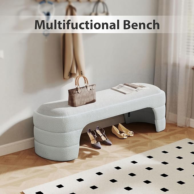 Chifee & Vingol 64.96" W End of Bed Bench Upholstered Bedroom Benches Modern Living Room Bench for Entryway, Dining Room and Living Room,White