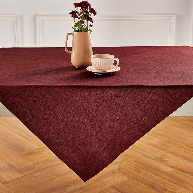 Solino Home Square Linen Tablecloth 52 x 52 Inch - 100% Pure Linen Red Garnet Table Throw - Athena, Machine Washable Tablecloth for 4th of July