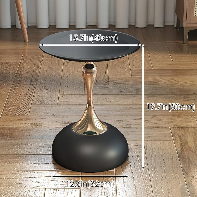 Metal Round End Table,Modern Pedestal Table,Corner Drink Tables,Accent Side Table Nightstand for Living Room,Patio and bar (Black-Gold)