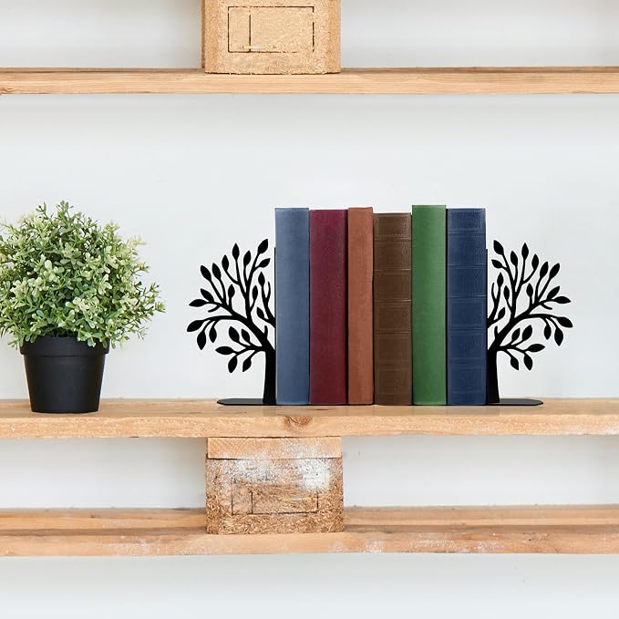Tree of Life Bookends for Shelves - Unique Decorative Metal Book Ends with Spiritual Christian Home Decor, Novelty Book Organizers for Home Office, Bookshelf Decor and Gift Ideas