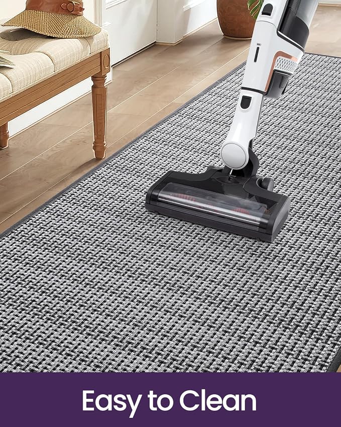 DEXI Hallway Runner Rug 2'4"x8', Non Slip Rubber Backed Runners Carpet, Ultra Thin Entryway Rugs Indoor for Kitchen Hallway Entrance Bedroom, Grey and White