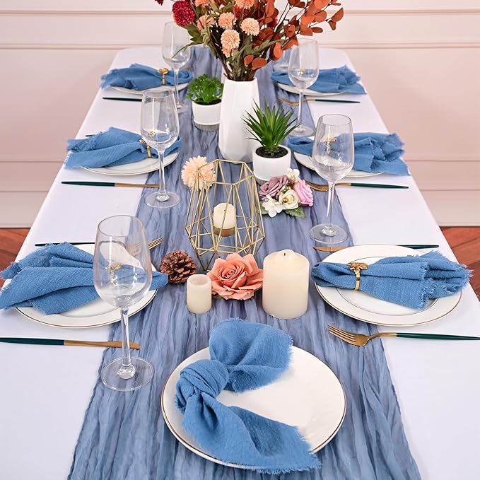 36 Pack Cyan Handmade Cloth Napkins 16 x 16 Inch Cotton Linen Napkins with Fringe, Washable and Reusable Napkins, Soft Rustic Boho Fringe Cloth Napkins for Dinners,Parties, Wedding