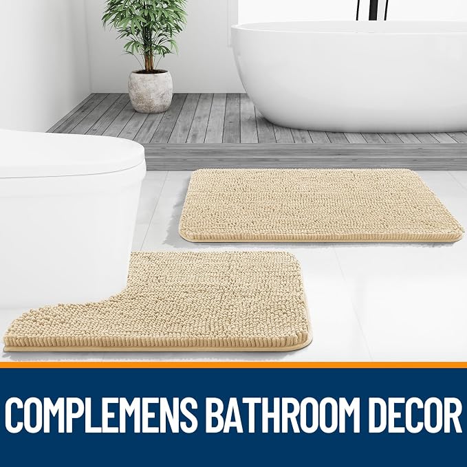 OLANLY Bathroom Runner Rugs 70x24, Extra Soft Absorbent Chenille Bath Rugs, Rubber Backing Quick Dry, Machine Washable Long Bath Mats for Bathroom Floor, Tub and Shower, Home Decor Accessories, Beige