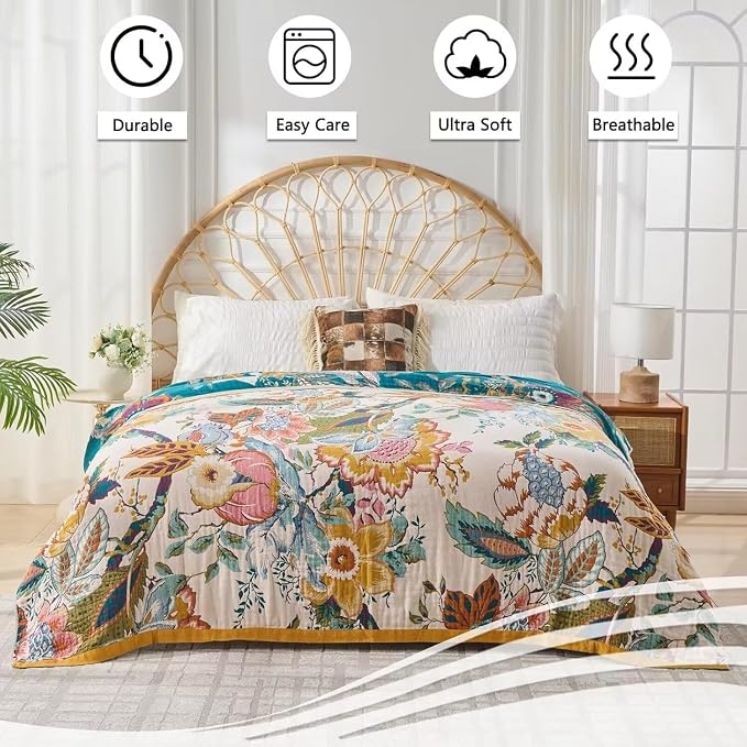 Boho Throw Blanket Farmhouse Decor Throw Blanket Bohemian Blanket for Bed 100% Cotton Muslin Woven Couch Blanket All Seasons Quilt Bedroom (C-Beige, 60"x80")