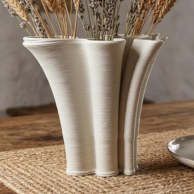 White Ceramic Vase for Home Decor, Boho Artistic Irregular Shape Decorative Vase, Unique Modern Accent for Living Room Bedroom or Entryway