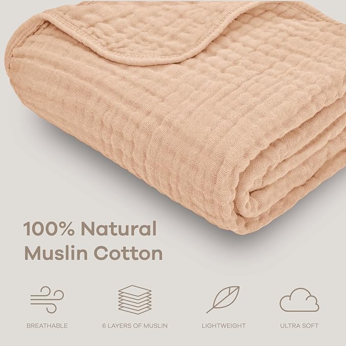 Comfy Cubs Muslin Baby Blanket - Soft, Lightweight, 6-Layer Cotton Swaddle Blankets for Newborns, Infants & Toddlers - 40" x 40" Large, Breathable & Versatile for Sleeping & Tummy Time - Cream