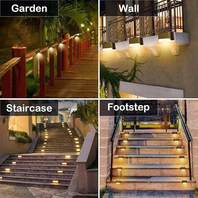 BKBB PPBB Solar Deck Lights Outdoor, 16 Pcs Solar Step Lights, Waterproof LED Solar Lights for Outdoor Stairs, Step, Fence, Yard, Patio, Railing, Garden and Pathway