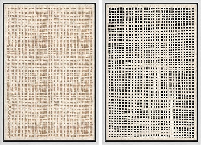 SIGNWIN Framed Canvas Print Wall Art Set Neutral Grid Illustrations Modern Art Rustic Colorful Ultra for Living Room, Bedroom, Office - 24"x36"x2 White