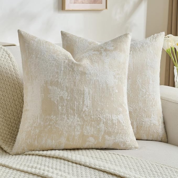 FUTEI Pack of 2 Faux Cashmere Jacquard Throw Pillow Covers 20x20 Inch Soft Marble Pattern Vintage Decorative Cushion Case Modern Farmhouse Accent for Couch Bed Living Room, Yellow White