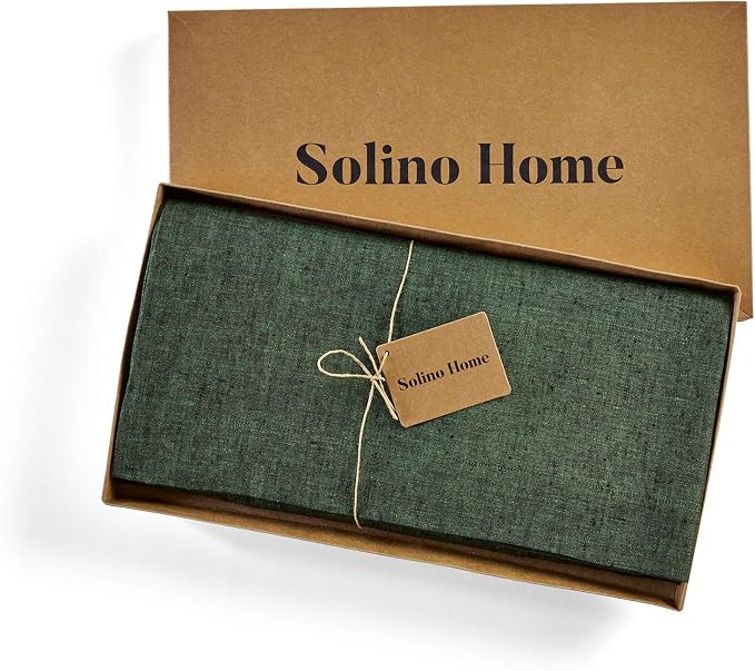 Solino Home Linen Tablecloth 60 x 156 Inch - 100% Pure Linen Forest Green Table Cloth for Rectangle Tables - Athena, Machine Washable Tablecloth