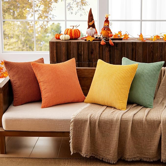 MIULEE Decorative Throw Pillow Covers 18x18 Inch Set of 4, Vibrant Cushion Covers Vintage Retro Home Decor, Mix and Match Color Clash Design for Sofa Couch Bed Living Room Yellow Rust Green