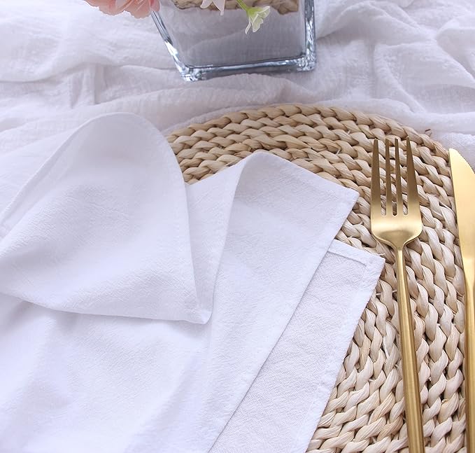 Dinner Cloth Napkins, 100% Natural Soft Cotton, 12 Pieces, White, 16”x16”, Set of 12