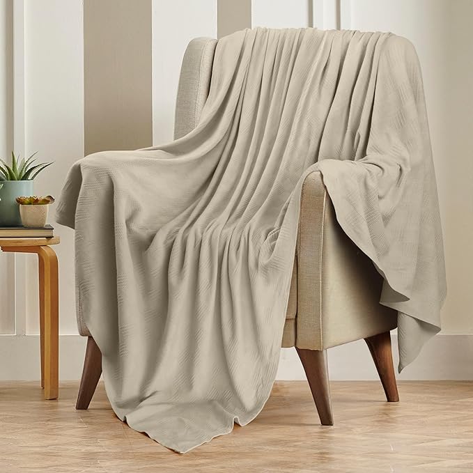 Utopia Bedding 100% Cotton Thermal Blanket Khaki King Size Soft, Lightweight, Breathable, Cozy Spring and Summer Blankets for Bed, Home Room Decor Gifts for Women and Men (90x108 Inches)