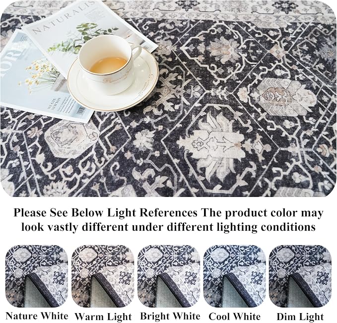 Hallway Washable Runner Rug - 2'6x14 Kitchen Rugs Entryway Rug Runner Vintage Soft Floor Mat Non Slip Indoor Farmhouse Carpet for Bathroom Living Room Bedroom (2'6''x14', Black)