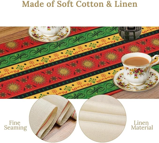 YCness Mexican Abstract Stripe Table Runner, Sun Moon Colorful Floral Traditional National Table Runner for Party Living Room Home Bedroom Kitchen, 13x70 Inch