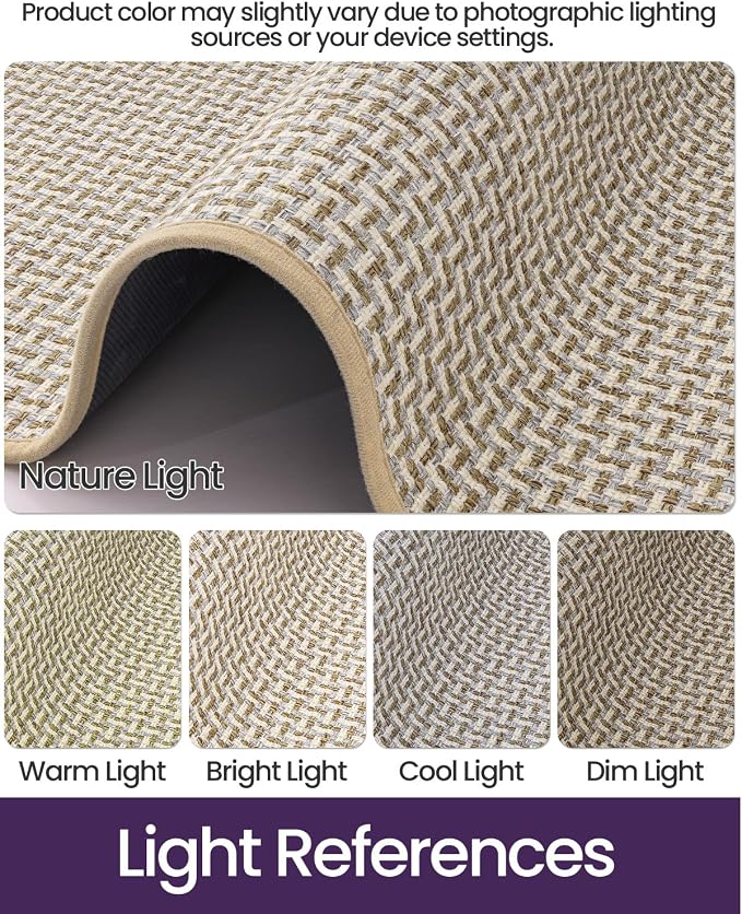 DEXI Ultra Thin Door Mat Indoor Entrance 32x48, Non Slip Rubber Backed Entryway Mats Dirt Trapper, Low Profile Front Doormat for Inside Entry, Patio, Porch, Beige and White