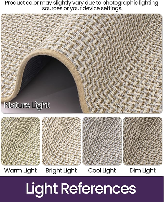 DEXI Ultra Thin Door Mat Indoor Entrance 17x30, Non Slip Rubber Backed Entryway Mats Dirt Trapper, Low Profile Front Doormat for Inside Entry, Patio, Porch, Beige and White