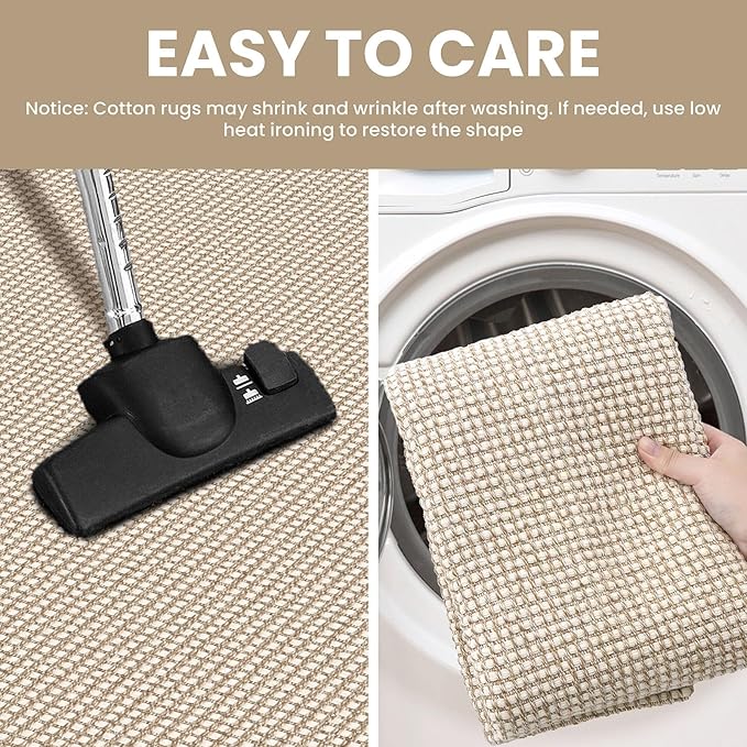 IOHOUZE Washable Runner Rug 2x5 Non Slip Runners for Hallways Entryway Runner Indoor, Kitchen Throw Rug Woven Cotton Floor Carpet for Hall Entrance Bedroom, Cream/Beige