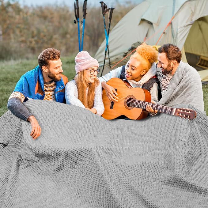 PHF Pre-Washed Cotton Waffle Weave Family Blanket,Oversized King Size 120"x 120"-Snag Proof Lightweight Breathable, 10'x 10' Huge Extra Large Big-Elegant Aesthetic Home Decoration Gift, Light Grey