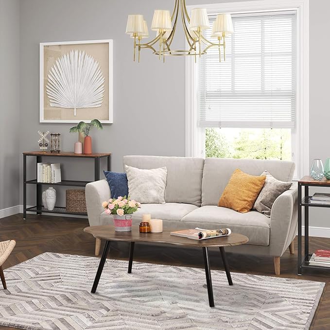 Small Coffee Table Irregular Wood Grain Desktop Coffee Tables Simple Modern Cloud Shaped Center Table Floor Standing Table for Living Room, Home Office