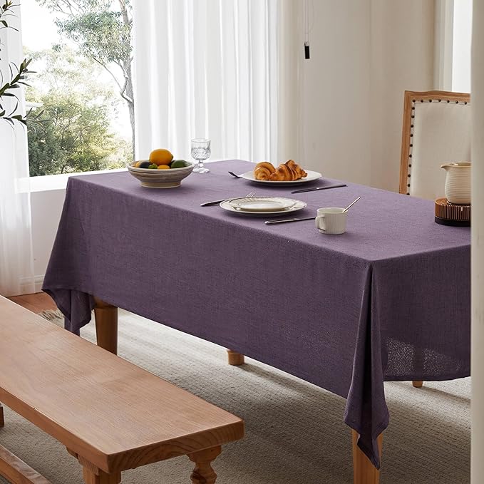 Linen Tablecloth for Rectangle Table, 60x120 Inch Purple, Farmhouse Style Purple Tablecloth, Water Resistant Burlap Tablecloths for Dining Table Farmhouse Kitchen