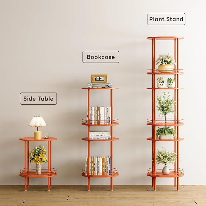 Small Modern Round Side Table Set of 2,2-Tier Side Tables Living Room,Sturdy Nightstand for Small Space - Living Room, Bedroom, Bathroom, Nursery,（2 PC,Orange）