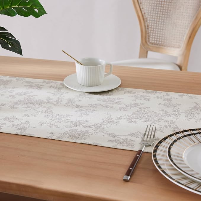 100% Cotton French Pastoral Table Runners, 13x72 Inch Grey Farmhouse Table Runners 72 Inches Long, Vintage Flowers Print Home Decors