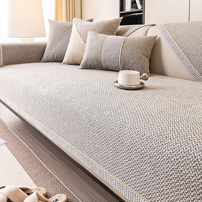 Modern Woven Cotton and Linen Sofa Cover, Couch Cover for Loveseat/3 Cushion/L Shaped/Chaise Lounge Couch/Sectional Couch,Anti-Slip Solid Sofa Slipcover (Gray,70 * 90cm/27.5 * 35.4in)
