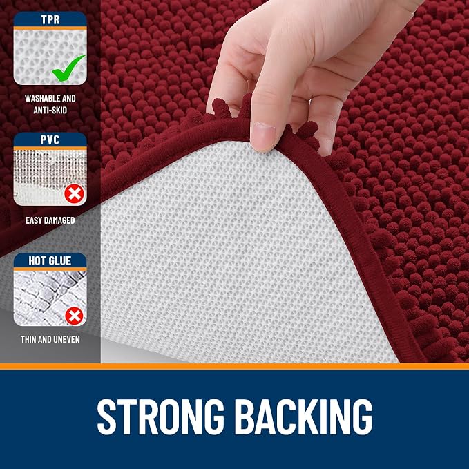 OLANLY Large Bathroom Rugs 44x32, Extra Soft Absorbent Chenille Bath Rugs, Rubber Backing Quick Dry, Machine Washable Bath Mats for Bathroom Floor, Tub and Shower, Home Decor Accessories, Red
