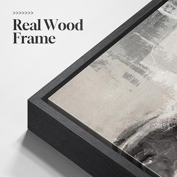 Large Framed Neutral Abstract Wall Art, 3 Piece Modern Minimalist Canvas Prints Paintings Artwork for Walls, Black Beige Brown Neutral Tone Pictures for Living Room Hallway Dining Wall Decor 20x30 In