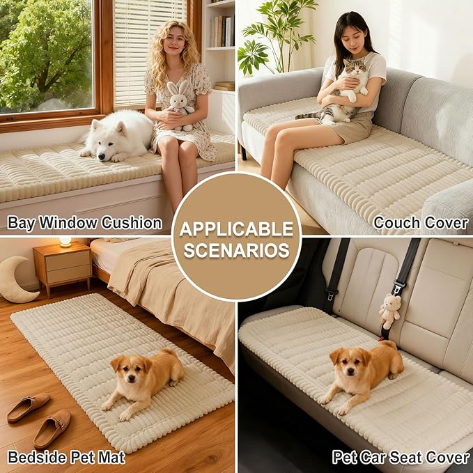 hyha Couch Cover for Dogs Washable, Non Slip Thick Flannel Sofa Protector, Pet Friendly Plush Furniture Cover for Sectional Sofa & Loveseat (Apricot, 35.4" x 35.4")