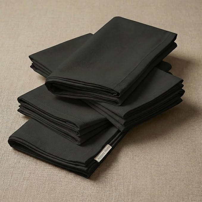 Accent Home 100% Cotton Napkins, Delicate Cloth Napkins for Dinners, Parties and Weddings，18 x 18 Inch Set of 6 - Black