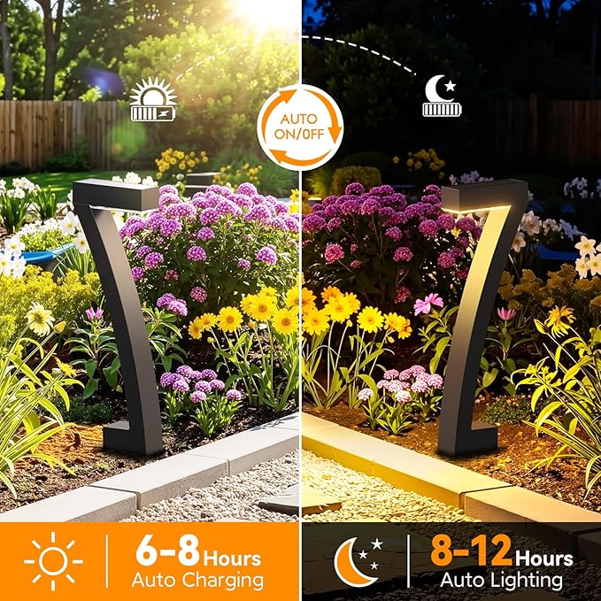 BUCASA Solar Lights Outdoor Pathway Lights, 6 Pack Upgraded Bright LED Outdoor Solar Light for Outside, IP65 Waterproof Solar Garden Light for Yard, Driveway, Walkway, Landscape, Patio Decor
