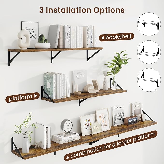 Axeman Deep Floating Shelves | 40 Inch Brown Wall Shelves Set of 2 | 10 Inch Deep Rustic Wood Shelves for Wall | 40'' W x 10''D Brown Shelves for Living Room Bathroom Kitchen