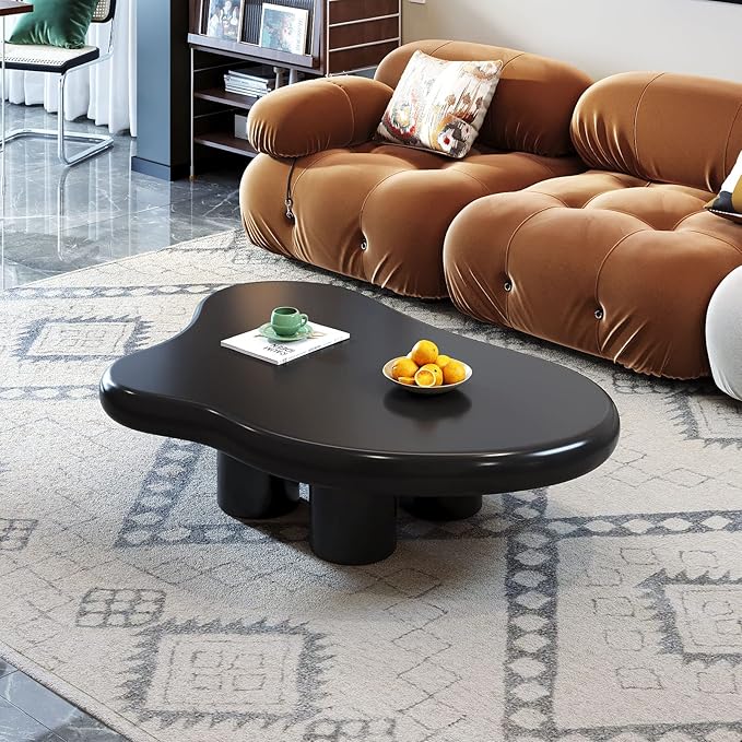 Guyii Cloud Coffee Table, Cute End Table, Modern Coffee Table, Black Cartoon Coffee Tables, Irregular Indoor Tea Table for Living Room with 4 Legs, 46.06"