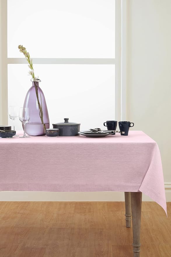 Solino Home Linen Tablecloth 60 x 120 Inch - 100% Pure Linen Bubblegum Pink Table Cloth for Rectangle Tables - Athena, Machine Washable Tablecloth for Summer