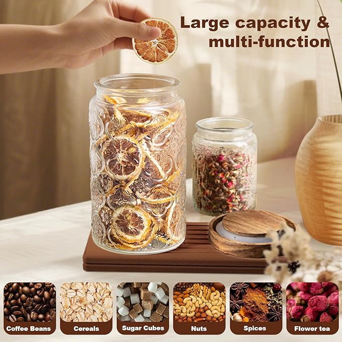 32Oz Glass Jar with Lid, Candy jar, Cute jar, Vintage Glass Storage Jar for Sugar, Coffee, Tea, Spice, Flour, Candy Cookie, Pasta, Cereal