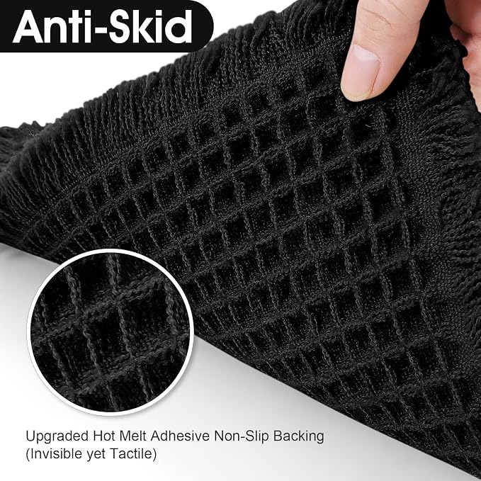Accumtek Extra Large Waffle Bath Mat, 6'x2' Black, Super Absorbent Non-Slip Quick Dry Bathroom Rugs with Tassels, Machine Washable Ultra Soft Boho Bath Rugs for Floor, Toilet Mats Boho Farmhouse Decor