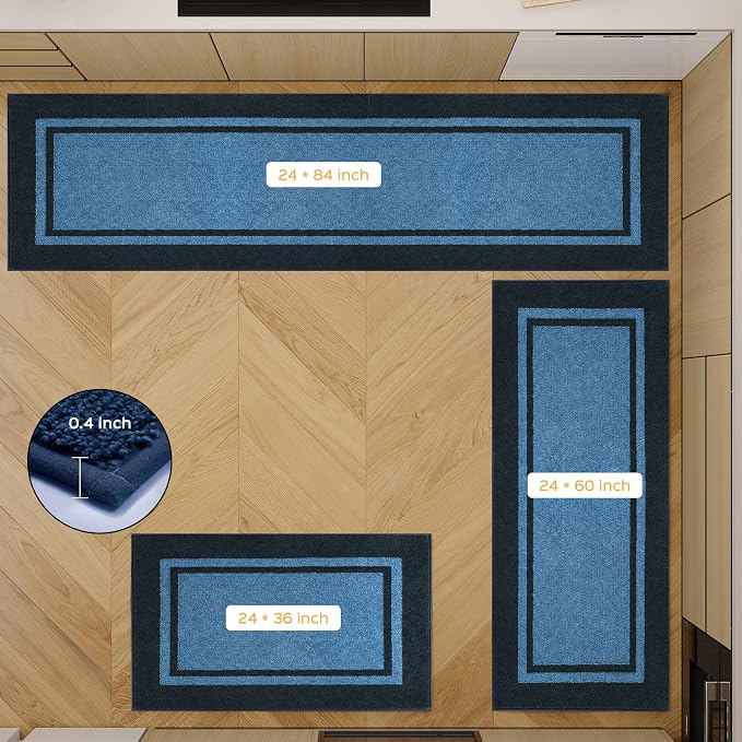 anllugs Kitchen Rugs 24" x 36", Non-Slip Machine Washable Kitchen Runner Rugs Floor Mats, Absorbent Comfort Standing Mats for Kitchen, Sink, Laundry and Hallway, Light Blue & Navy