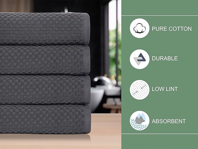 COTTON CRAFT Waffle Luxury Euro Spa Waffle Weave Towel Set - 100% Ringspun Cotton - Absorbent Quick Dry - Oversized 30 x 56 inch - Grey