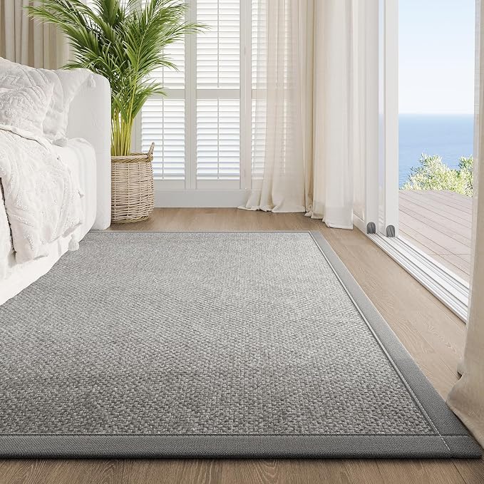 YDKGL Washable Area Rug 6x9 Large Jute Like Rug for Living Room, Soft Non Slip Rugs Carpet for Dining Room Bedroom Cotton Boho Woven Braided Rugs Home Office Decor, Grey