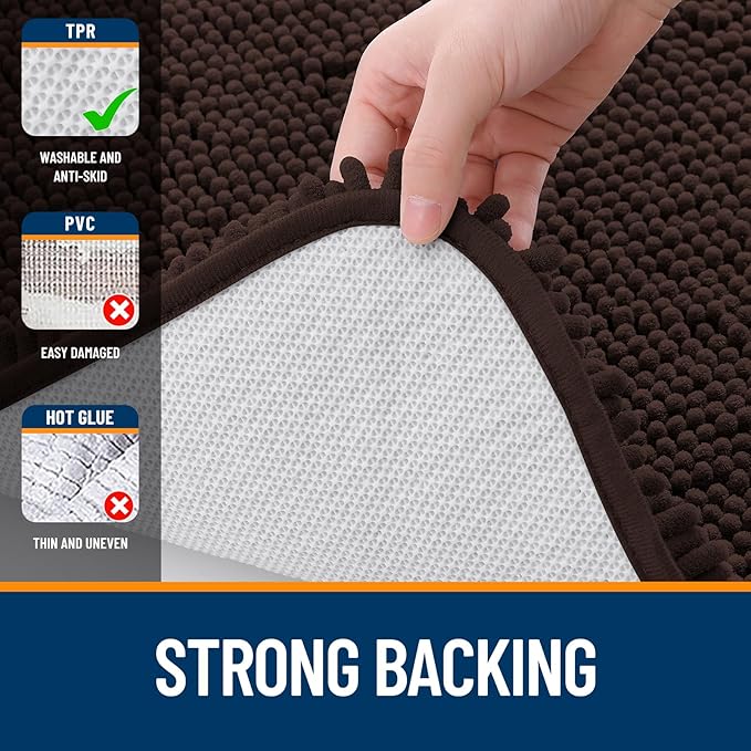 OLANLY Bathroom Runner Rugs 47x17, Extra Soft Absorbent Chenille Bath Rugs, Rubber Backing Quick Dry, Machine Washable Long Bath Mats for Bathroom Floor, Tub and Shower, Home Decor Accessories, Brown