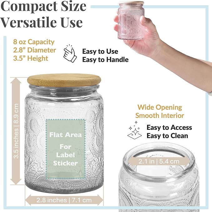 8oz Decorative Glass Jars with Airtight Bamboo Lids (Light Teal Blue - 12pc), Vintage Food Storage Containers, Home Décor Candle Making Parties Wedding Baby Shower Favors Gift